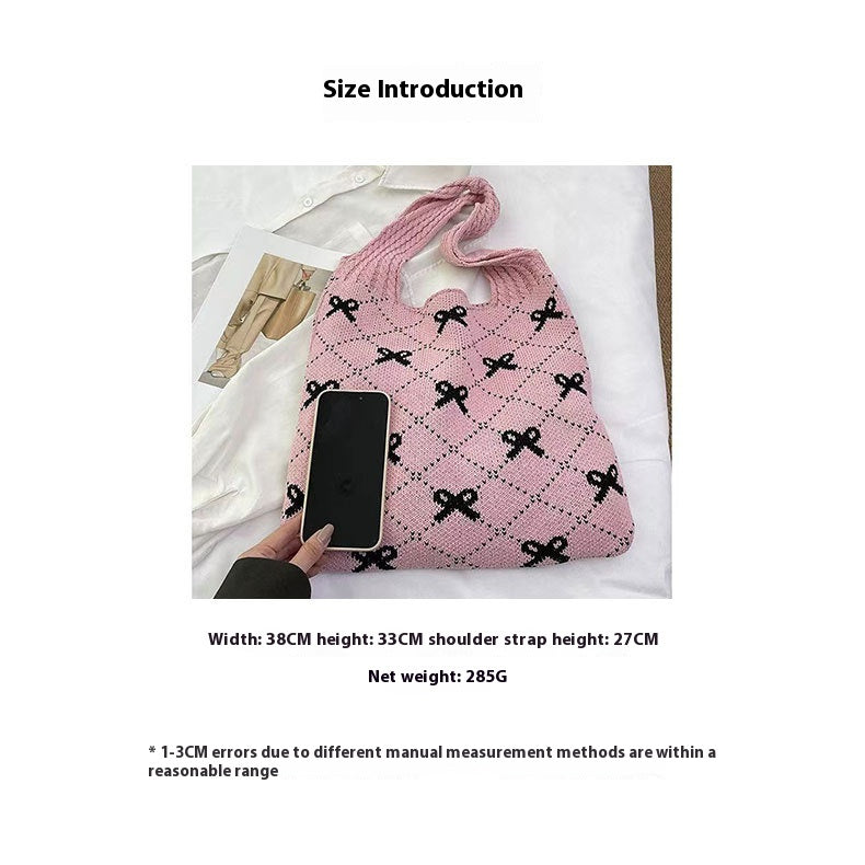 Bow High Sense Light Luxury Minority Shoulder Bag Casual Knitted Woven Bag