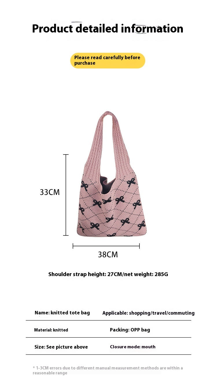 Bow High Sense Light Luxury Minority Shoulder Bag Casual Knitted Woven Bag