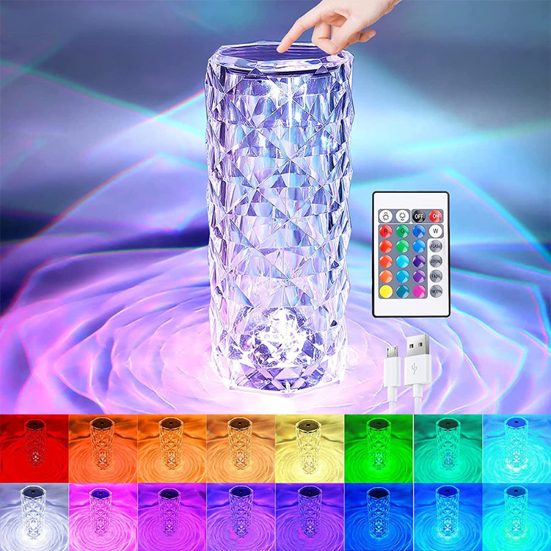 16 Colors Rose Rays Crystal Diamond Table Lamp